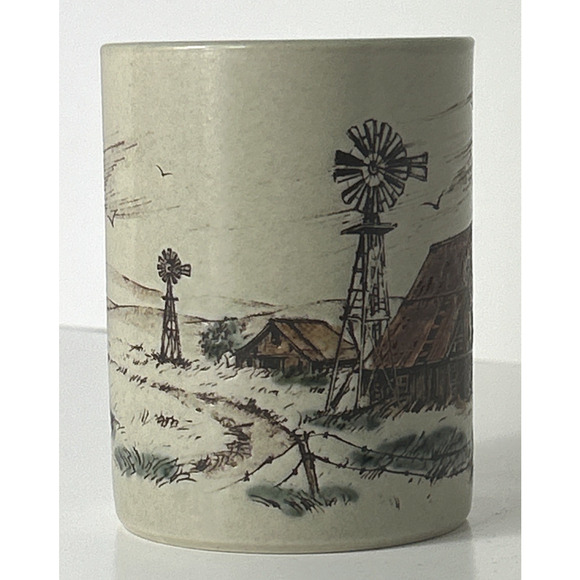 Vintage OTAGIRI Coffee Cocoa Tea Mug Country Farm Barn Windmill Embossed - Picture 4 of 7